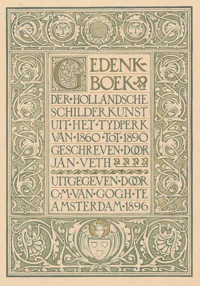 Titelpagina van Gedenkboek der Hollandsche schilderkunst uit het tydperk van 1860 tot 1890 by Антон Деркиндерен, 1896 —…