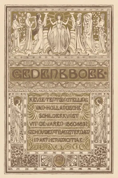 Titelpagina van Gedenkboek; Keuze-tentoonstelling van Hollandsche schilderkunst uit de jaren 1860-1892, gehouden te…