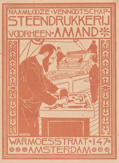 Advertentie van Steendrukkerij voorheen Amand by Johann Georg van Caspel, 1880 - 1928 — digital art print download