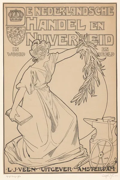 Omslagontwerp voor; De Nederlandsche handel en nijverheid in woord en beeld by Johann Georg van Caspel, 1901 — digital art…