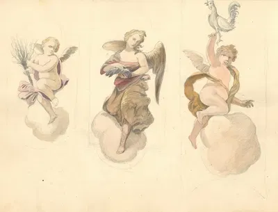 Anioł i dwa putta trzymające emblematy Męki Pańskiej 2 by Юлиуш Макаравич, 1912 — digital art print download