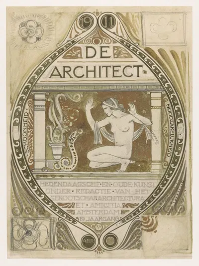 Ontwerp voor de omslag van De Architect by Richard Nicolaüs Roland Holst, 1878 - 1938 — digital art print download