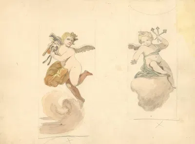 Dwa putta trzymające emblematy Męki Pańskiej 2 by Юлиуш Макаравич, 1912 — digital art print download
