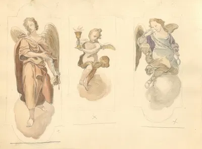 Dwaj aniołowie i putto trzymające emblematy Męki Pańskiej 7 by Юлиуш Макаравич, 1912 — digital art print download