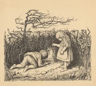 Jongen en meisje bij een struik by Willem Pothast, 1887 - 1916 — digital art print download