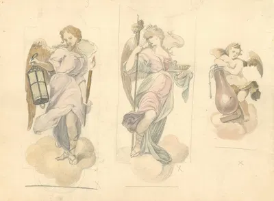 Dwaj aniołowie i putto trzymające emblematy Męki Pańskiej by Юлиуш Макаравич, 1912 — digital art print download