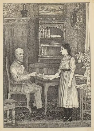 Девушка и пишущий мужчина за столом by Виллем Потаст, 1887 - 1916 — digital art print download