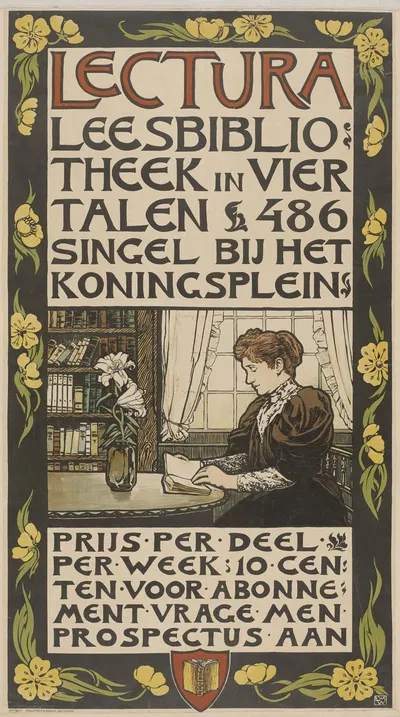 Lectura Leesbibliotheek in vier talen. 486 Singel bij het Koningsplein by Виллем Венкебах, 1900 - 1910 — digital art print…