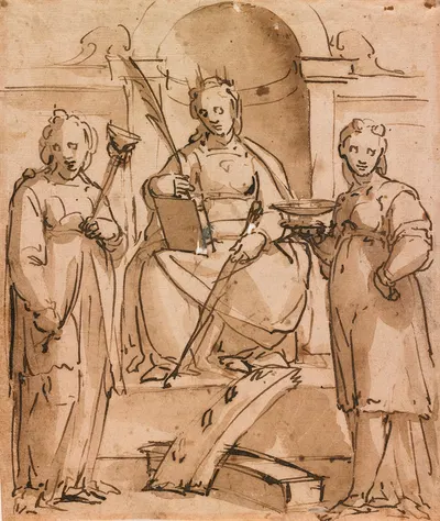 Saint Catherine Enthroned with Saint Lucy and Saint Agatha by Lazzaro Tavarone — digital art print download