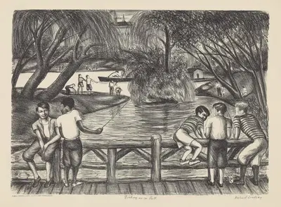 Рыбалка в парке by Ричард Линдси Уильям, 1935-1943 — digital art print download