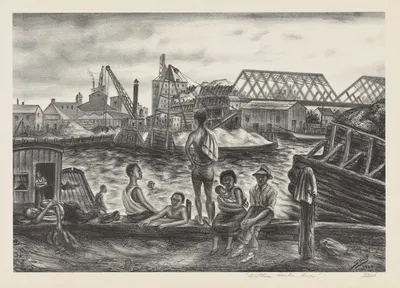 Купальщицы, река Гарлем by Саул Ковнер, 1939 — digital art print download