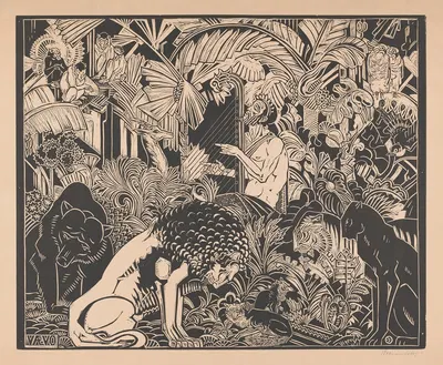 Орфей играет на своей арфе для животных by Анри ван дер Сток, 1917 - 1920 — digital art print download