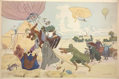 Приземление свободного шара. Гравюра Пьера Гатье. by Пьер Гатье, 1922 - 1930 — digital art print download