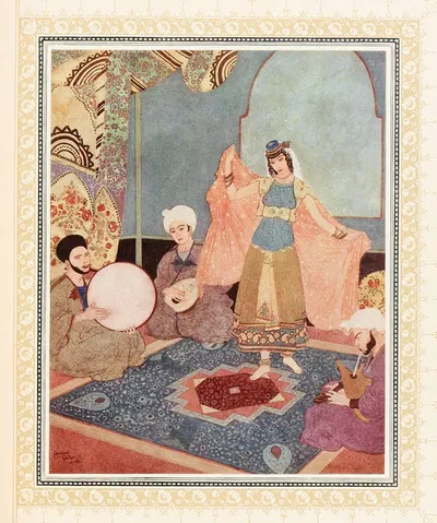 Абу-л-Хасан развлекает незнакомцев танцами и музыкой by Эдмунд Дюлак, 1914 — digital art print download