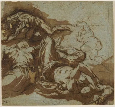 Three Male Figures Writhing on the Ground by Palma Il Giovane — digital art print download
