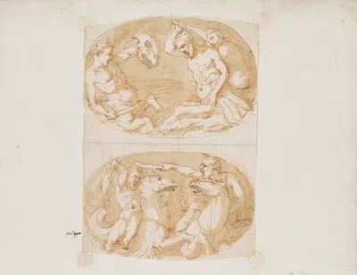 Battling Tritons and Men on Hippocampi by Pellegrino Tibaldi — digital art print download