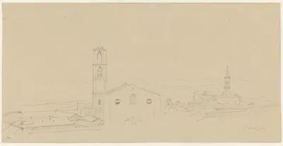 Gezicht over de daken van Perugia naar S. Pietro, links op de voorgrond S. Domenico by Пьер Луи Дюбурк, 1825-1873 — digital…
