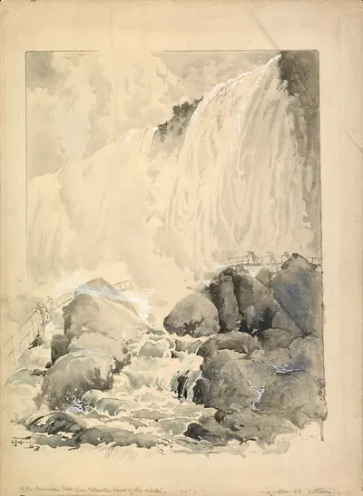 Вид на Американские водопады, снизу от Пещеры ветров by Гарри Фенн, 1893 — digital art print download