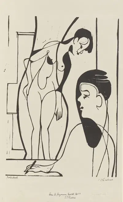 Художник и модель by Эрнст Людвиг Кирхнер, 1933 — digital art print download