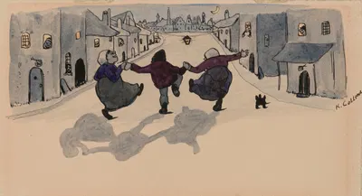 Three Dancing Figures in a Nocturnal Village by Karel Collens — digital art print download