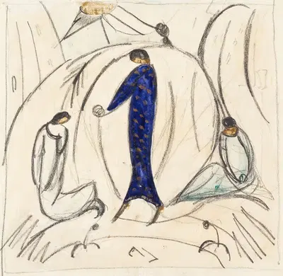Frau in Blau mit zwei Begleitern by Hermann Stenner, 1913 — digital art print download
