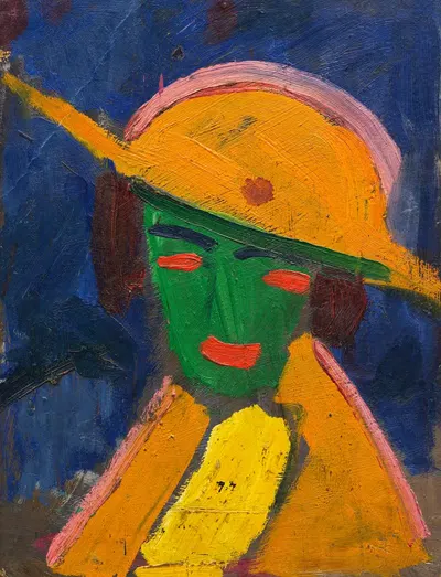 Grüne Frau mit gelbem Hut I by Hermann Stenner, 1913 — digital art print download