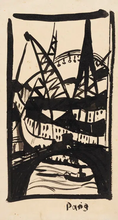 Paris, Eiffelturm mit Seinebrücke by Hermann Stenner, 1912 — digital art print download