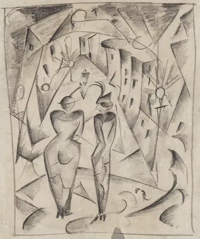 Zwei Frauen auf der Straße by Hermann Stenner, 1913 — digital art print download