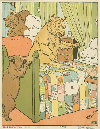Мама-медведица проверяет кровати by Леонард Лесли Брук, 1909 — digital art print download