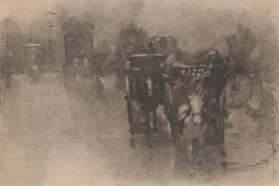 Stadsplein in regen met rijtuigen by Питер Йосселин де Йонг — digital art print download