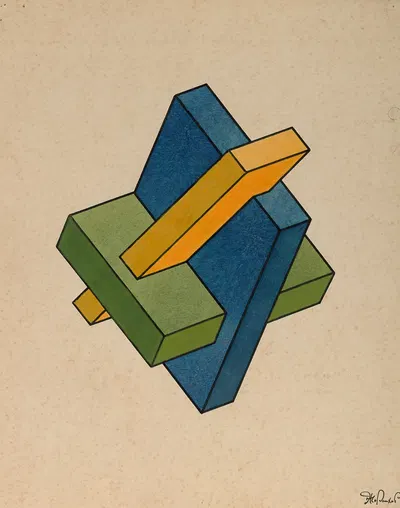 Geometric composition by Yakov Chernikhov — digital art print download