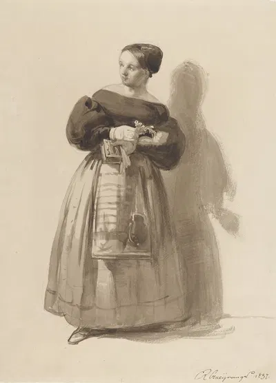 Jonge vrouw, onderweg naar de kerk by Рейньер Крейвангер, 1837 — digital art print download
