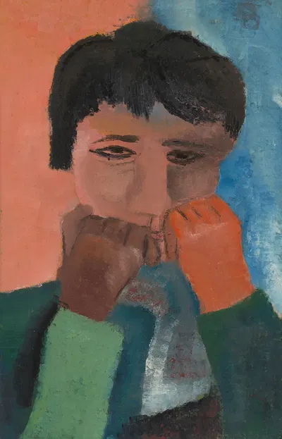 Vrouw steunend op twee vuisten by Hendrik Nicolaas Werkman, 1944 — digital art print download