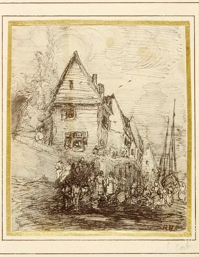 Fishing Village by Rodolphe Bresdin, c. 1850 — digital art print download