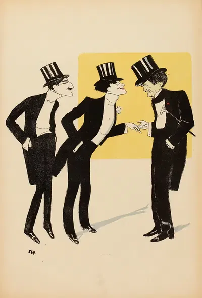 Leoneto Capiello, Francis de Croisset et Paul Hervieu by Georges Goursat (Sem), 1905 — digital art print download