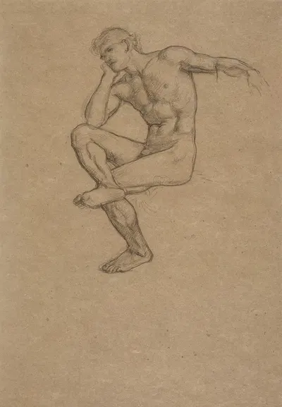 Seated Nude Figure of a Man by Sir Edward John Poynter — digital art print download