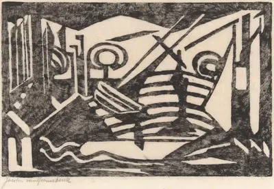 Scheefliggend zeilschip by Jacoba van Heemskerck, 1886 - 1923 — digital art print download