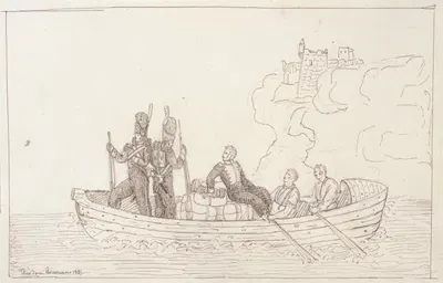 Military Figures in a Boat by Теодор Руссо, 1825 — digital art print download