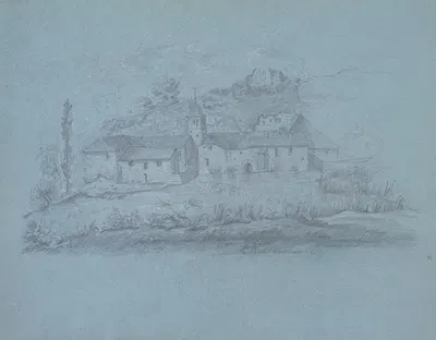 Village in a Landscape by Теодор Руссо, 1825 — digital art print download