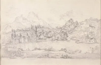 Village in a Mountainous Landscape by Théodore Rousseau, 1825 — digital art print download