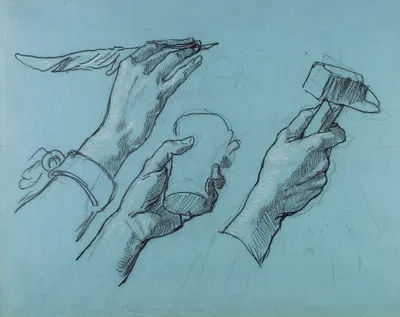 Trois Etudes de Mains (Three Studies of Hands) by Томас Кутюр, c. 1876 — digital art print download
