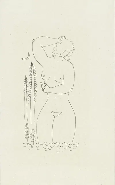 Bathing naked woman by moonlight by Тинус ван Дорн, 1939 — digital art print download