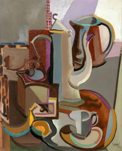 Натюрморт с кофейником и фруктами by Юла Чаповал, 1946 — digital art print download