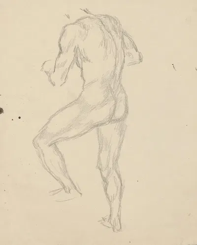 Naked man with one leg raised, seen from behind. by Вальдемар Андерсен, 1895-1928 — digital art print download