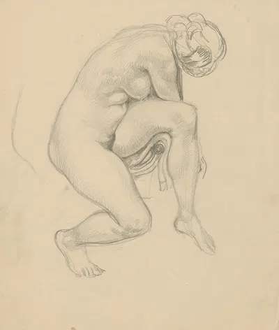Naked woman sitting on the armrest of a chair. by Вальдемар Андерсен, 1895-1928 — digital art print download