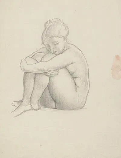 Naked woman sitting with her legs pulled up and her arms folded across them. by Вальдемар Андерсен, 1895-1928 — digital art…