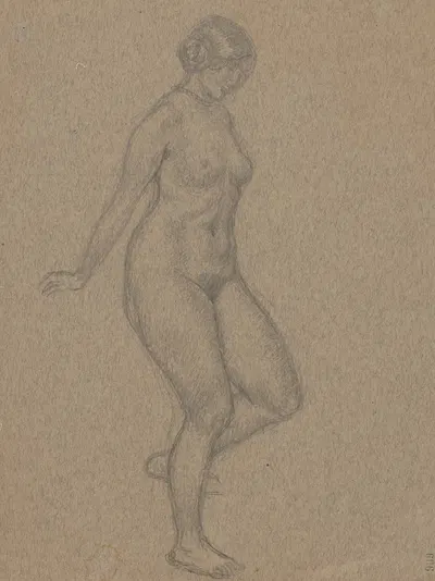 Naked woman standing on one leg. by Вальдемар Андерсен, 1895-1928 — digital art print download