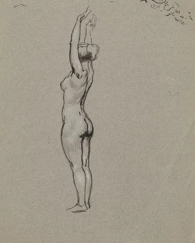 Naked woman standing with her arms above her head. by Вальдемар Андерсен, 1895-1928 — digital art print download