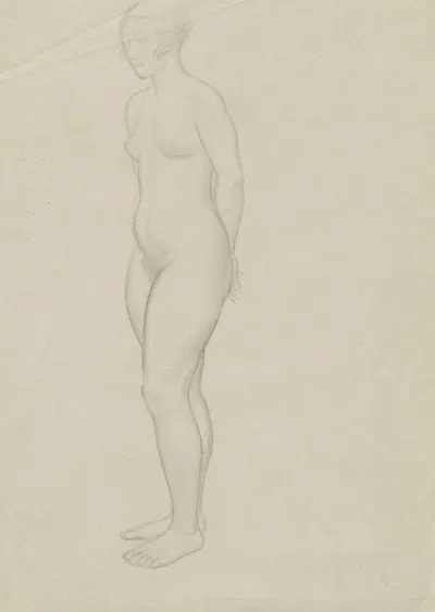 Naked woman standing with her arms behind her back. by Вальдемар Андерсен, 1895-1928 — digital art print download