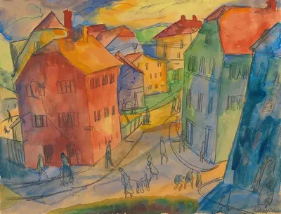 Улица маленького города by Фриц Шефлер, 1918 — digital art print download